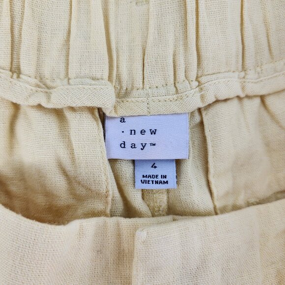 a new day Linen Wide Leg Pants 4 Pleated Front High Rise Waist Yellow - Picture 5 of 6